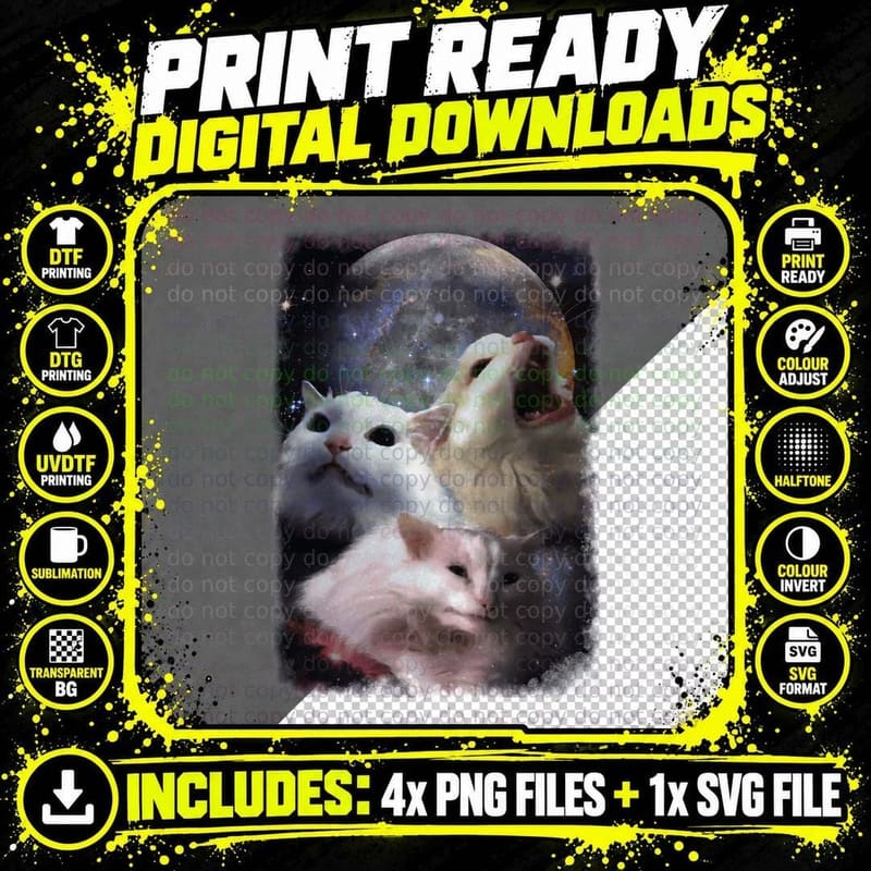 Space Cat Yawning T-Shirt, Celestial Feline Png SVG Digital Bundle