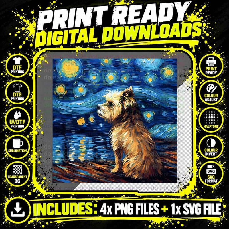 Starry Night Morkie T-Shirt, Van Gogh Yorkshire Terrier Png SVG Digital Bundle
