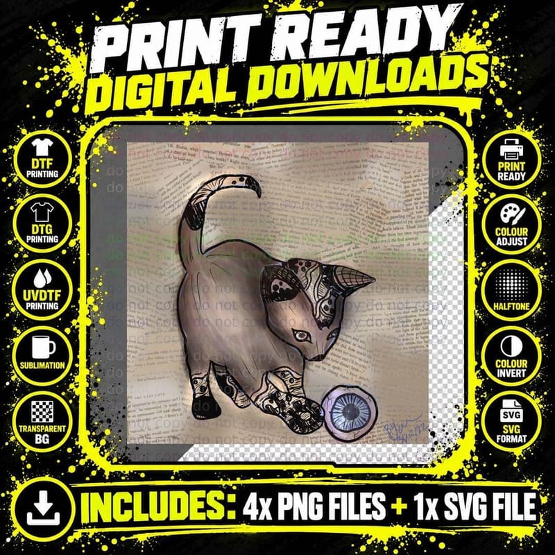 Steampunk Cat with Eye-Ball T-Shirt Png SVG Digital Bundle