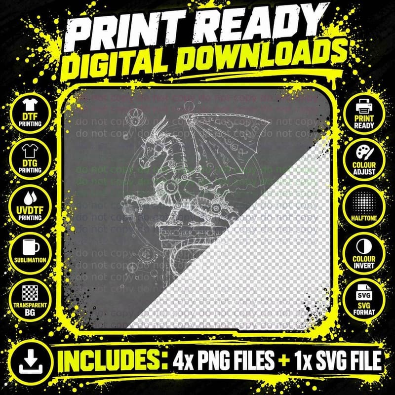 Steampunk Dragon, Music Fan Gift, Band Merch T-Shirt Png SVG Digital Bundle