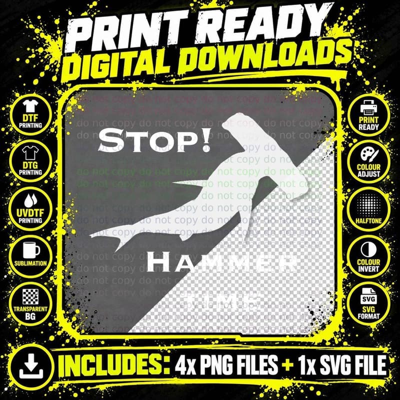Stop Hammer Time Shark T-Shirt, Hammerhead Shark Print Png SVG Digital Bundle