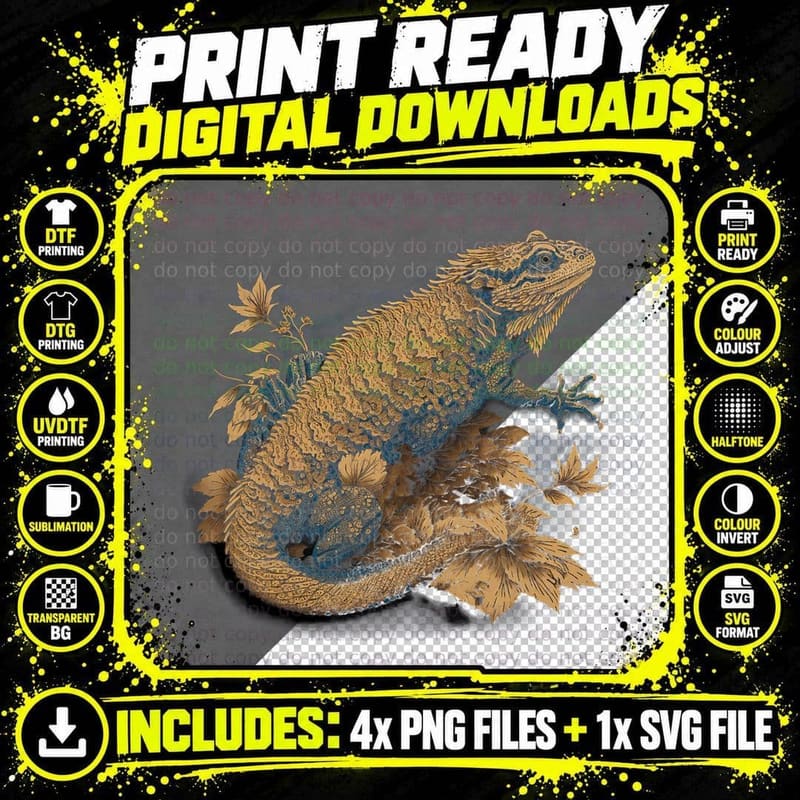 Surrealism Japanese Painting Bearded Dragon T-Shirt Png SVG Digital Bundle
