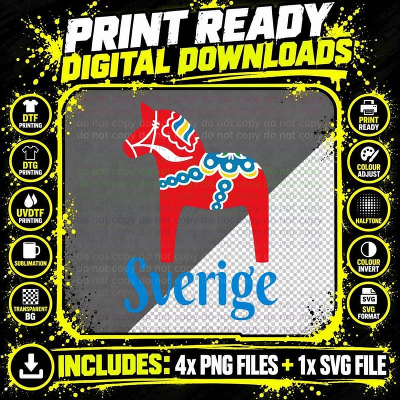 Sverige Sweden Swedish Dala Horse Dalecarlian Horse Png SVG Digital Bundle