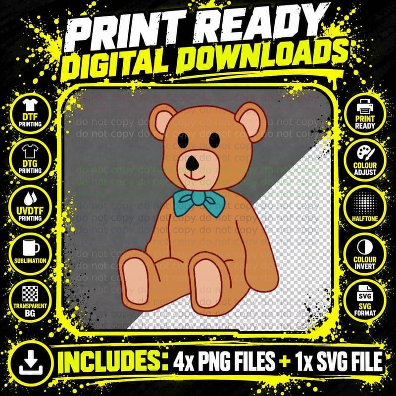 Teddy Bear T-Shirt, Adorable Animal Print, Kids Fashion Png SVG Digital Bundle