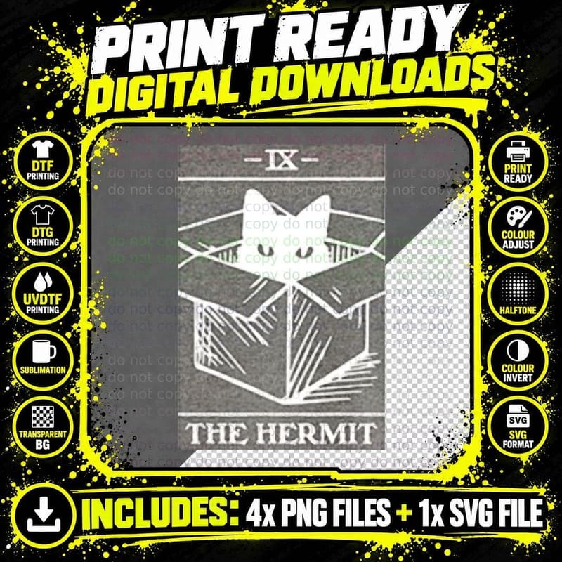 The (Cat) Hermit Tarot T-Shirt Png SVG Digital Bundle