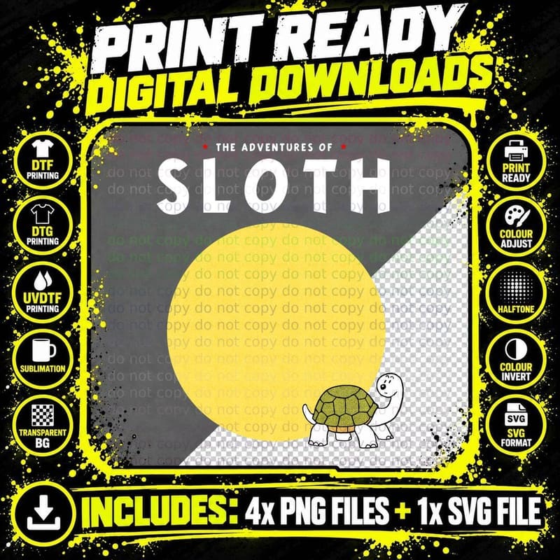 The Adventures of Sloth T-Shirt Png SVG Digital Bundle