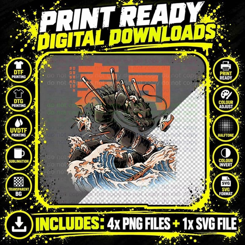 The Black Sushi Dragon T-Shirt Png SVG Digital Bundle