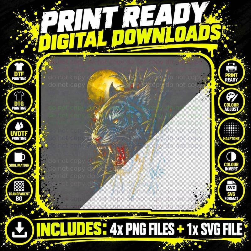 Tiger Head in Bamboo T-Shirt, Big Cat Print Png SVG Digital Bundle