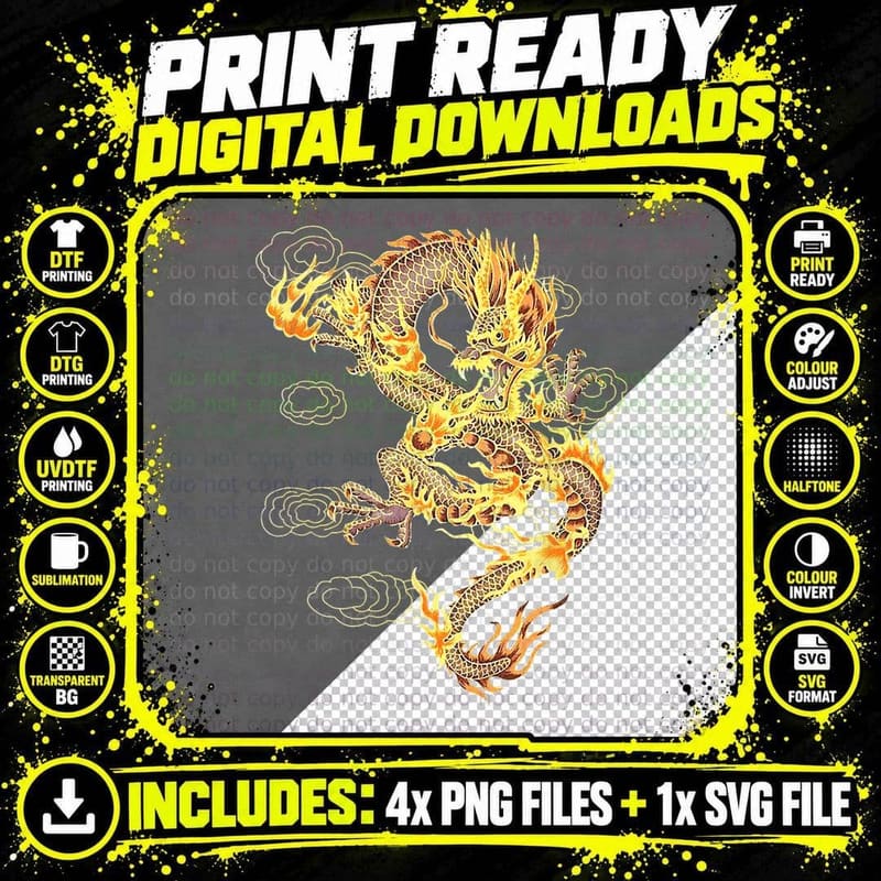 Traditional Chinese Dragon Symbol of Power and Strength Png SVG Digital Bundle
