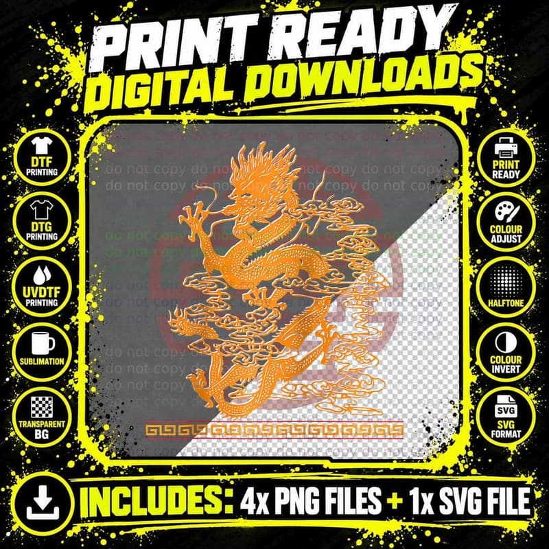 Traditional Chinese Golden Dragon Symbol of Asian Png SVG Digital Bundle