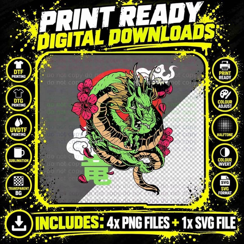Traditional Dragon Mythical Creature Japanese Culture Png SVG Digital Bundle