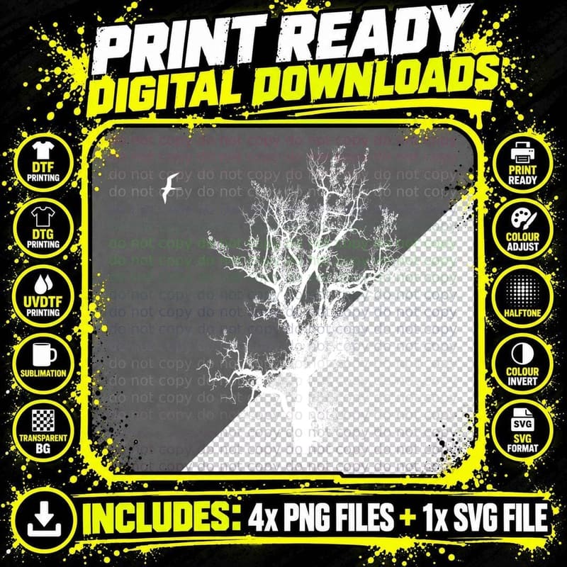 Tree and Bird Tee, Nature Black Graphic T-Shirt Png SVG Digital Bundle