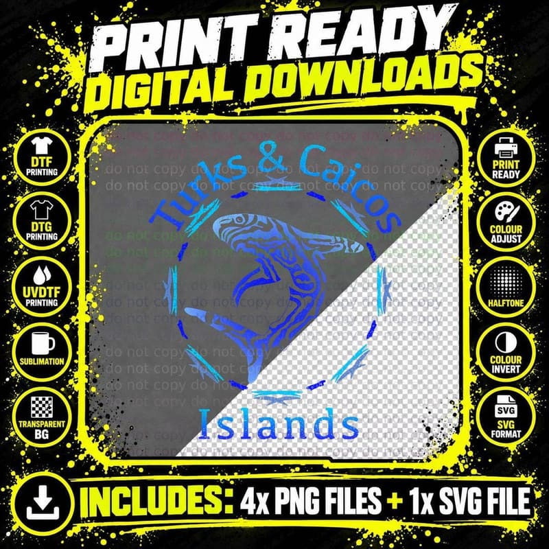 Turks & Caicos Islands Vintage Shark T-Shirt Png SVG Digital Bundle