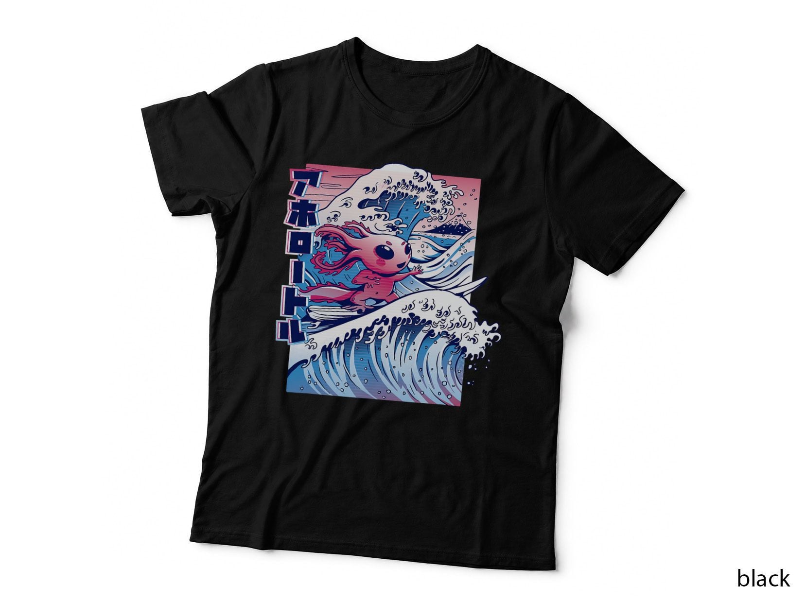 Vaporwave Axolotl the Great Wave off Kanagawa Aesthetic T-Shirt