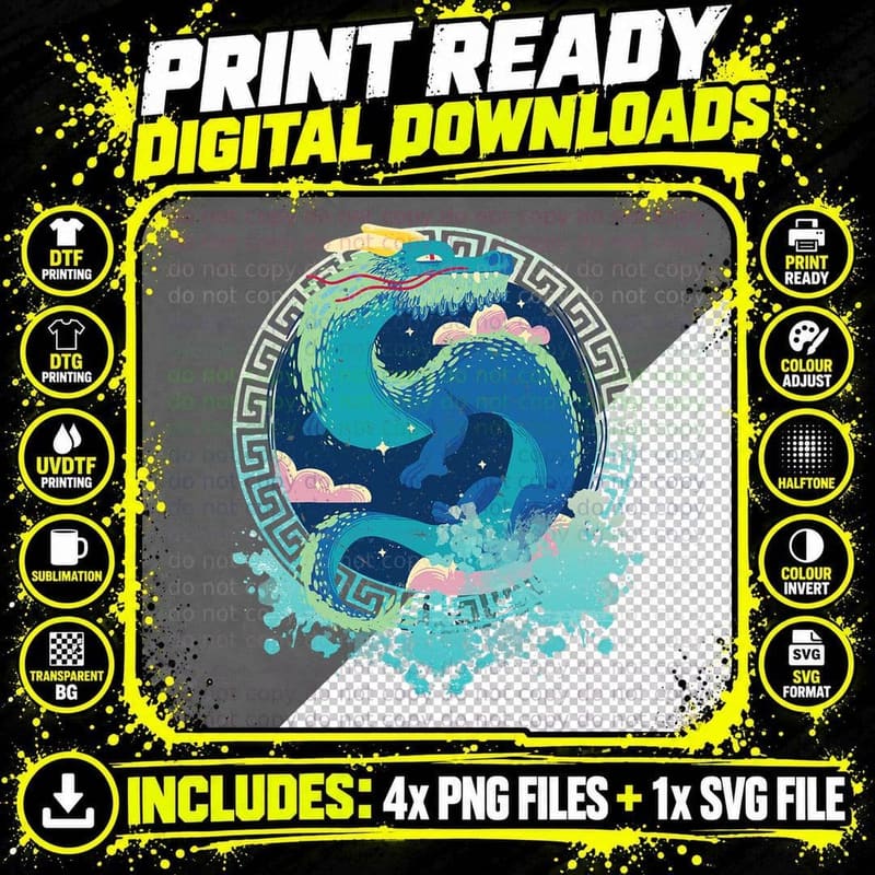 Vaporwave Japanese Retro Dragon - Japanese Art T-Shirt Png SVG Digital Bundle