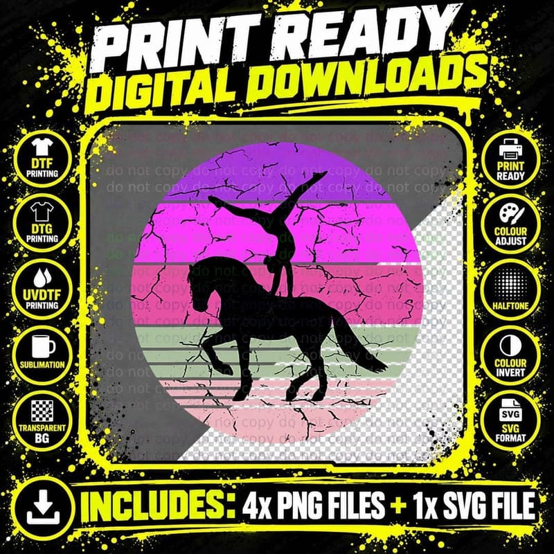Vaulting Equestrian Pink Vintage Retro Horse T-Shirt Png SVG Digital Bundle