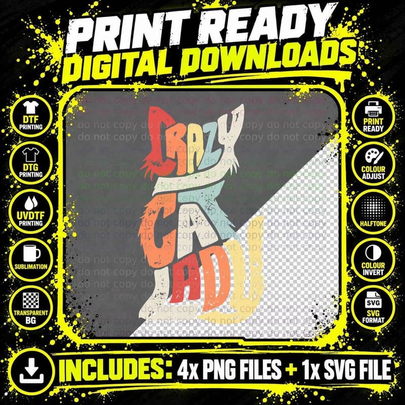 Vintage Crazy Cat Lady Funny Cat T-Shirt Png SVG Digital Bundle