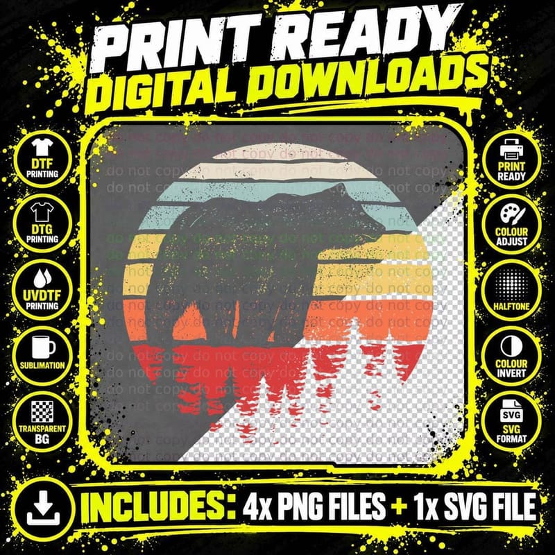 Vintage Retro Grizzly Bear T-Shirt Png SVG Digital Bundle