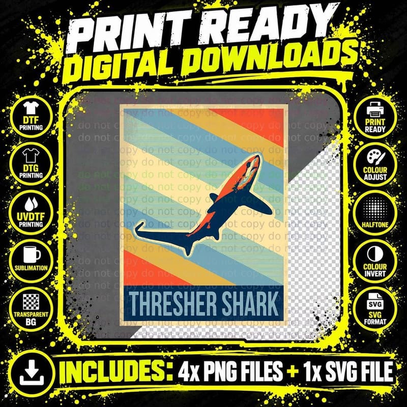 Vintage Thresher Shark T-Shirt, Retro Marine Life Print Png SVG Digital Bundle