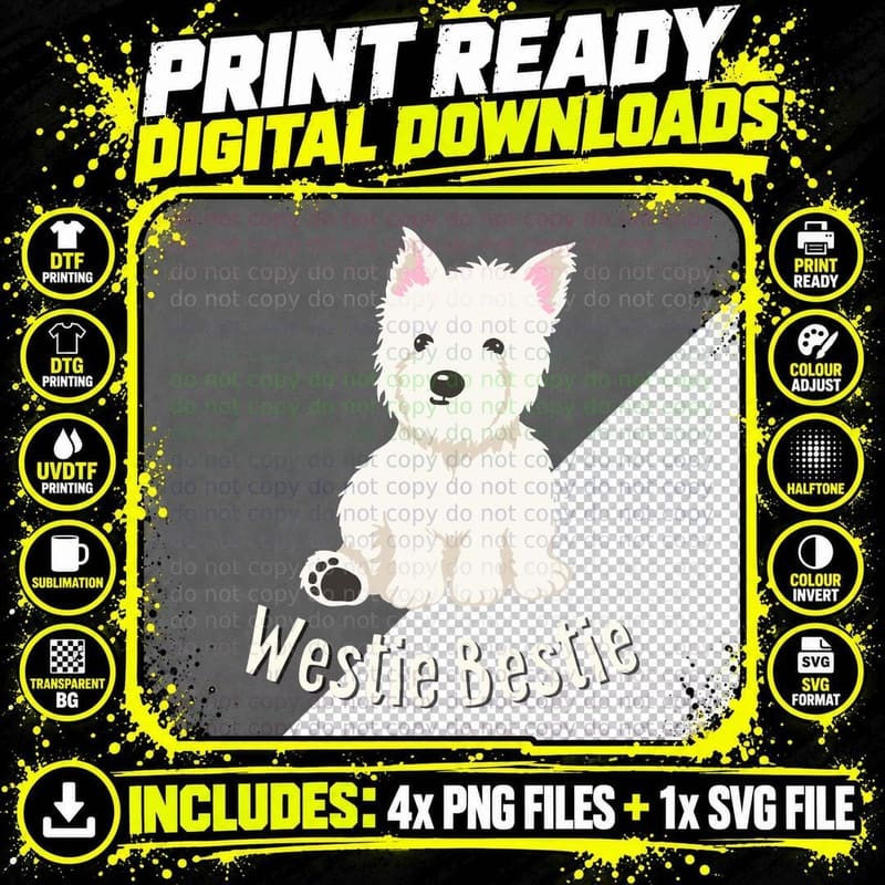 Westie Bestie West Highland White Terrier T-Shirt Png SVG Digital Bundle