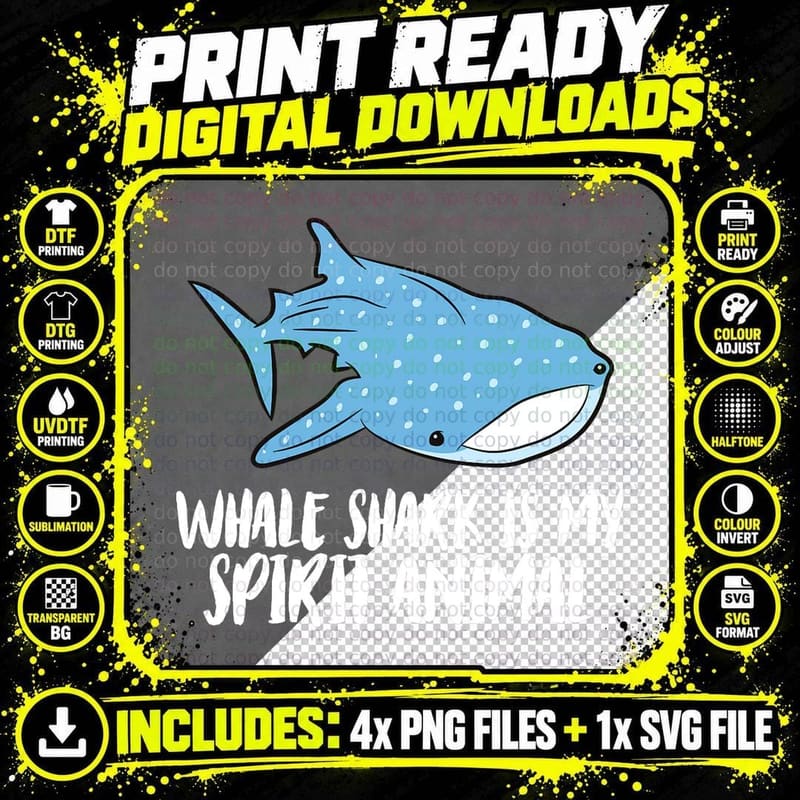 Whale Shark Spirit Animal T-Shirt, Cute Animal Print Png SVG Digital Bundle
