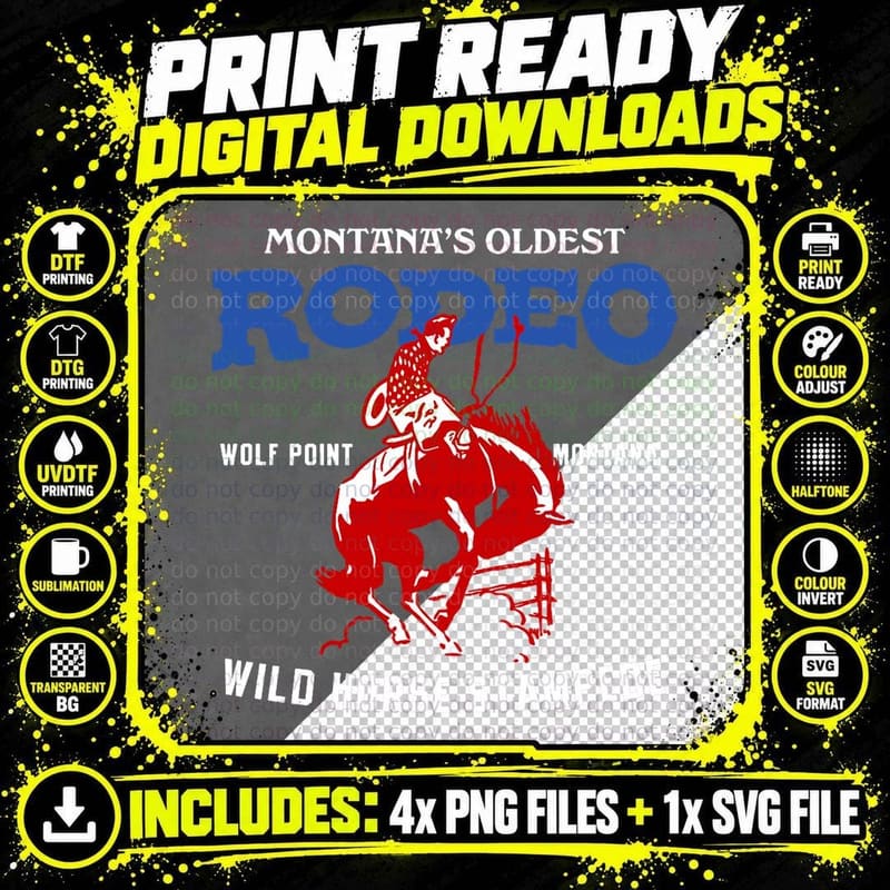 Wolf Point Montana Wild Horse Stampede Rodeo Vintage Png SVG Digital Bundle