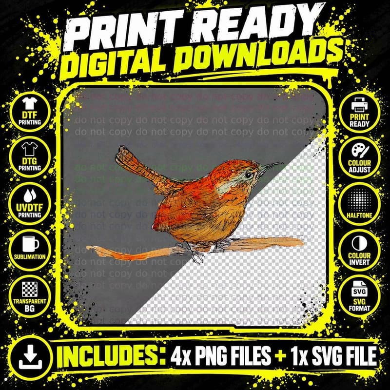 Wren, Cute Bird Watercolour Painting T-Shirt Png SVG Digital Bundle