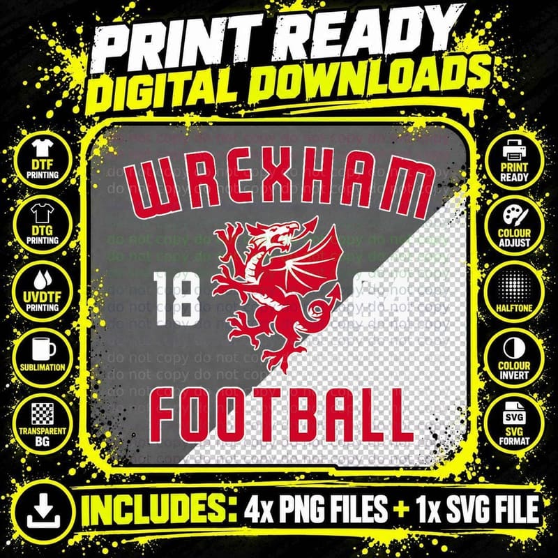 Wrexham Wales Rampant Welsh Dragon T-Shirt Png SVG Digital Bundle