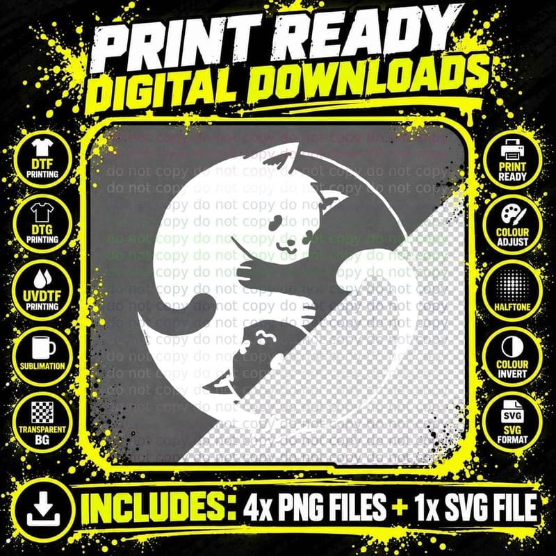 Yin Yang Cat T-Shirt Png SVG Digital Bundle