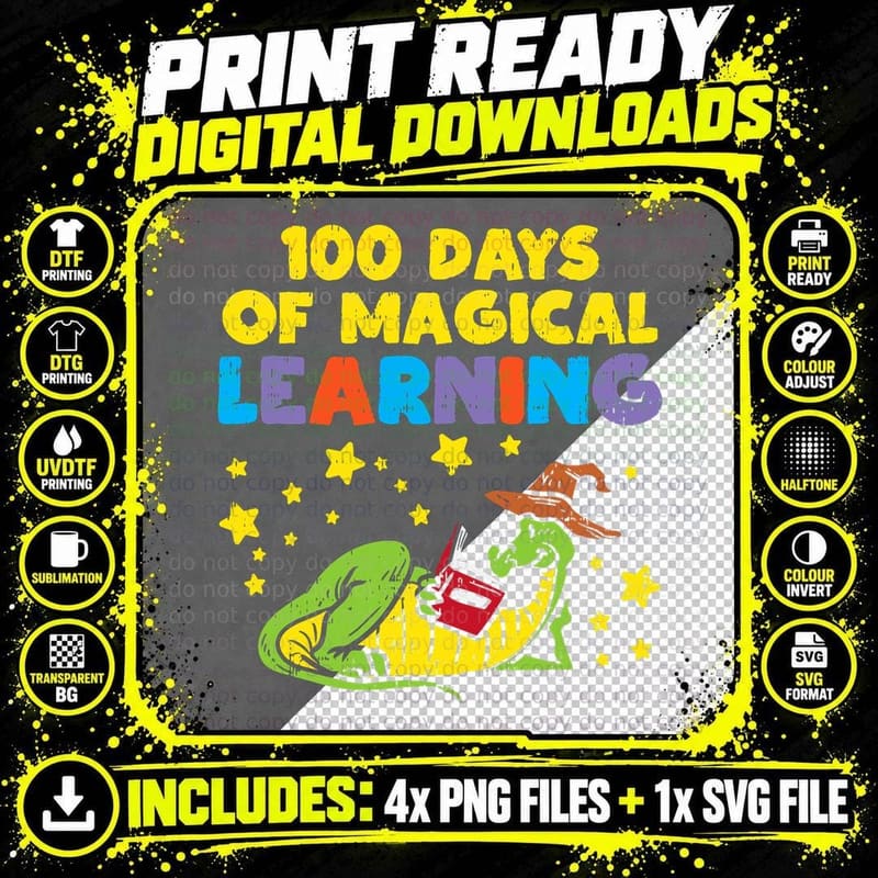 100 Magical Days of Learning Dinosaur 100th Day School Png SVG Digital Bundle