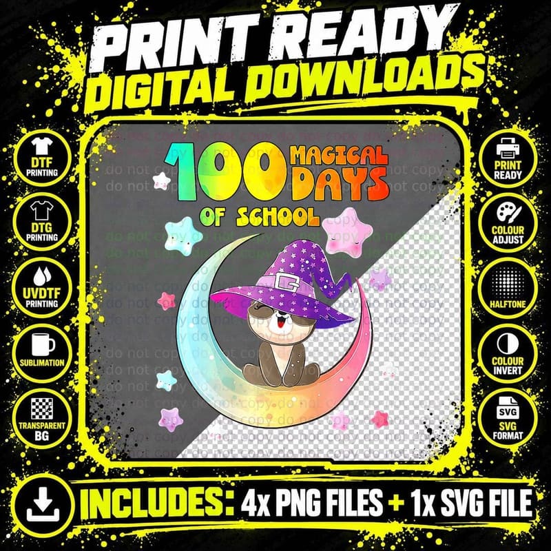 100th Day of School 100 Magical Days of School Cute Png SVG Digital Bundle