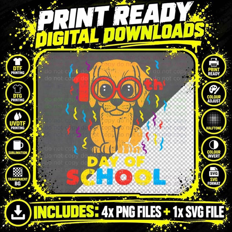 100th Day of School Dog Cute 100 Days Student Teacher Png SVG Digital Bundle