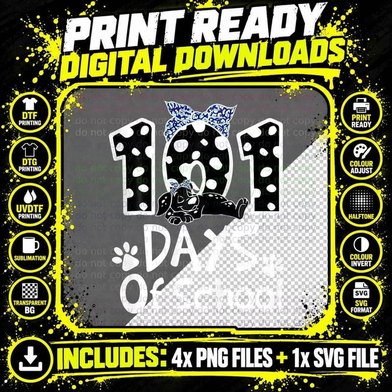 101th Days of School Dalmatian Dog Boys Girls 100 Days Png SVG Digital Bundle