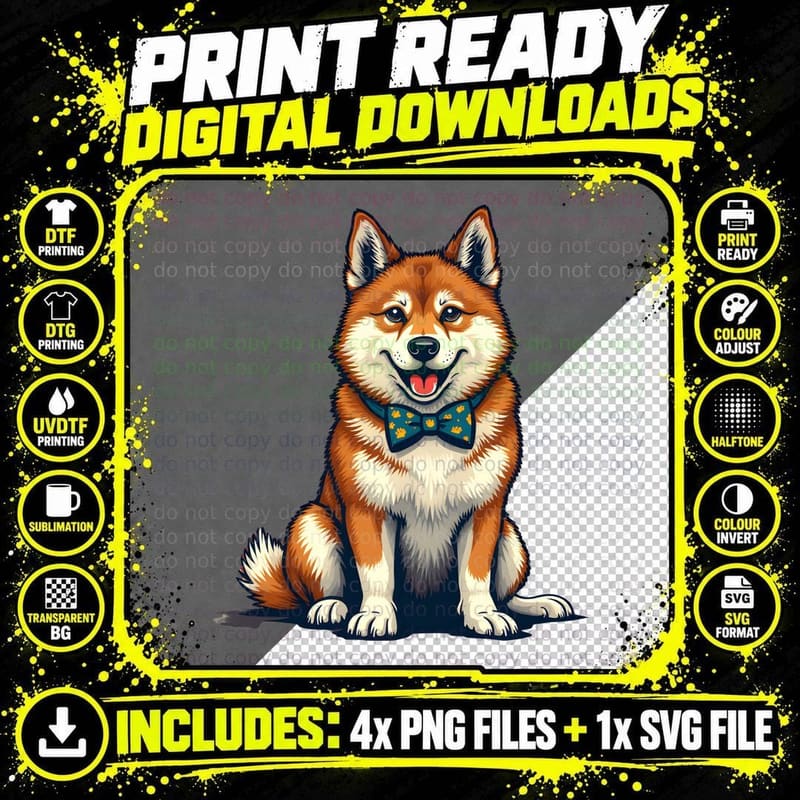 Akita Cute Cartoon Dog Orange Fluff Bow Tie T-Shirt Png SVG Digital Bundle