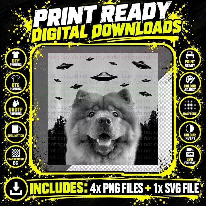 Alien UFO Funny Chow Dog Lover Men Women Kids Png SVG Digital Bundle