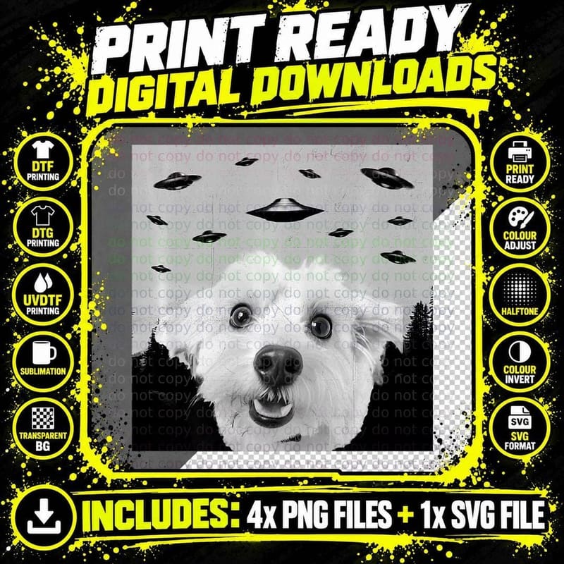 Alien UFO Funny Coton De Tulear Dog Lover Men Women Kids Png SVG Digital Bundle