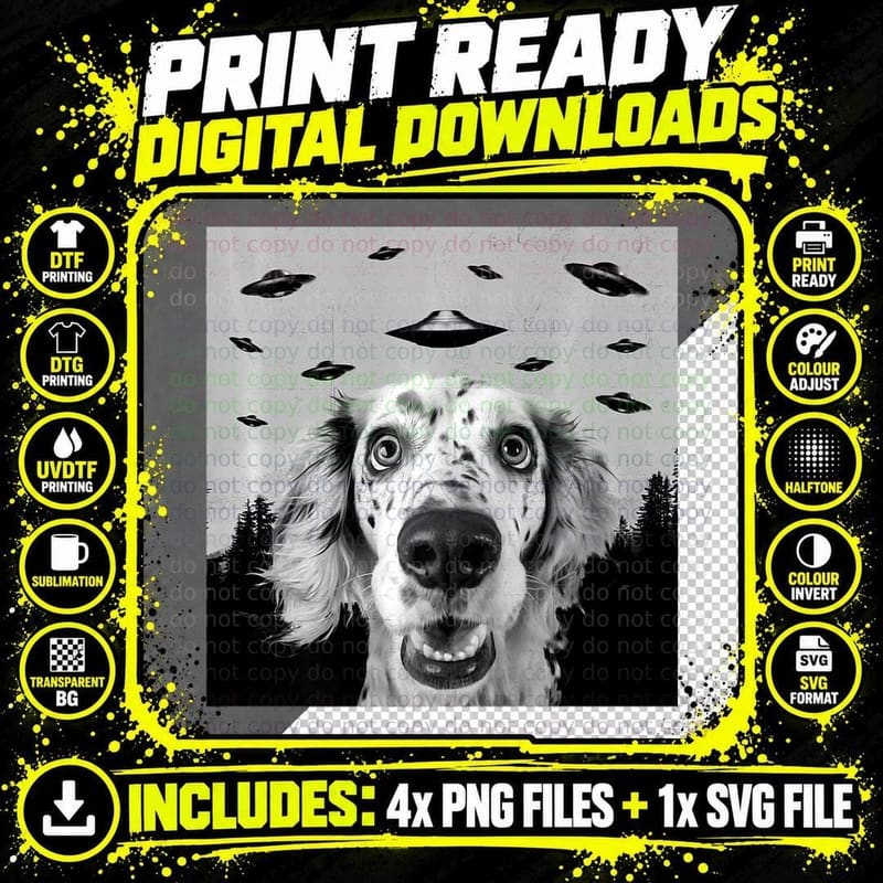 Alien UFO Funny English Setter Dog Lover Men Women Kids Png SVG Digital Bundle