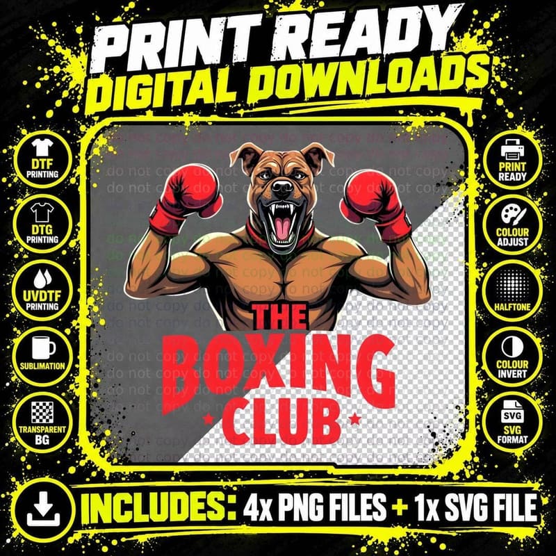 Angry Boxer Dog, RED Gloves T-Shirt Png SVG Digital Bundle