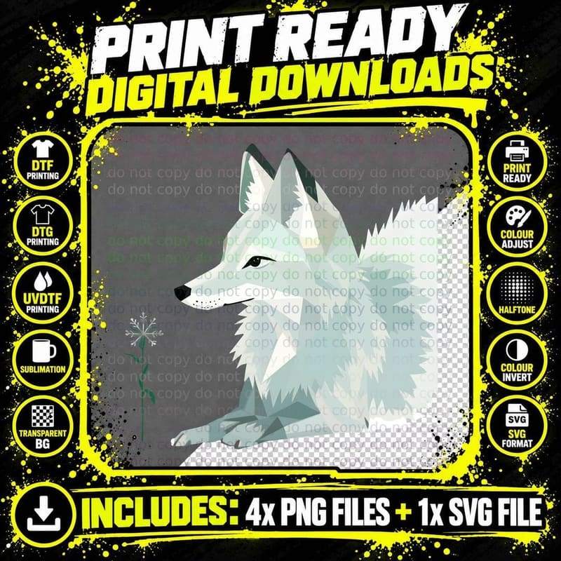Arctic Fox Geometric Art T-Shirt Png SVG Digital Bundle
