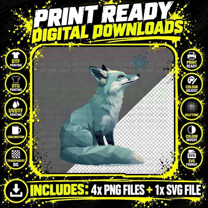 Arctic Fox with Snowflake T-Shirt Png SVG Digital Bundle