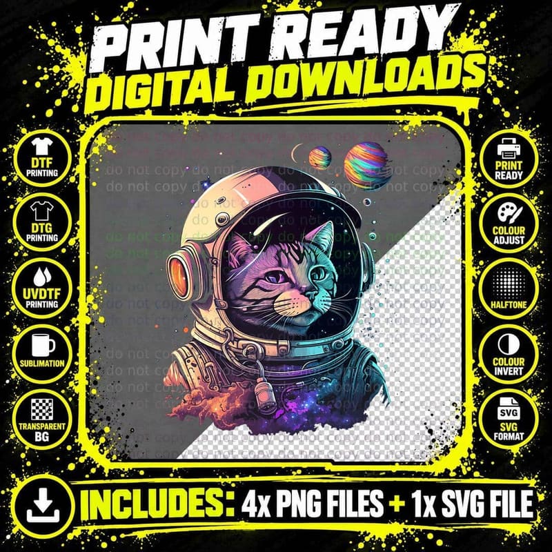 Astronaut Cat Space Cat Galaxy Kitten T-Shirt Png SVG Digital Bundle