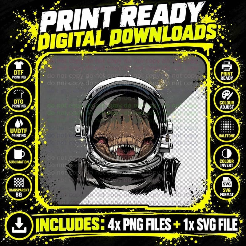 Astronaut T Rex Outer Space Dinosaur Astronomy Lover Png SVG Digital Bundle