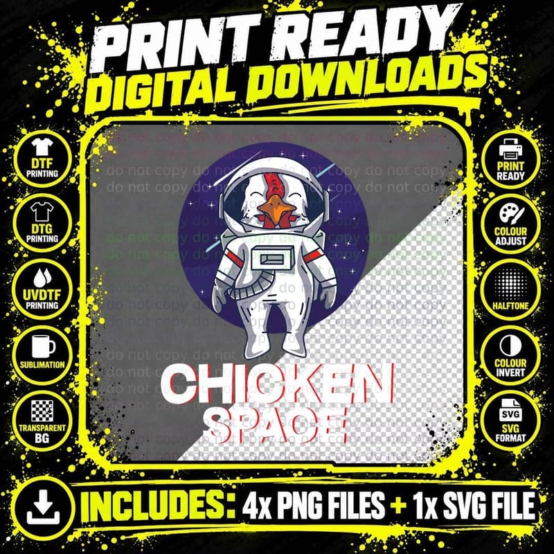 Astronomy Chicken Solar System Space Astronaut Planets Png SVG Digital Bundle
