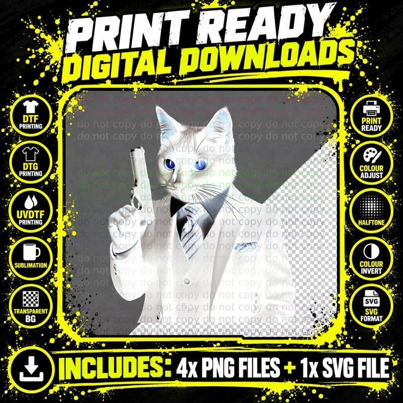 Bad Kitty Gangster Cat Funny Mafia T-Shirt Png SVG Digital Bundle