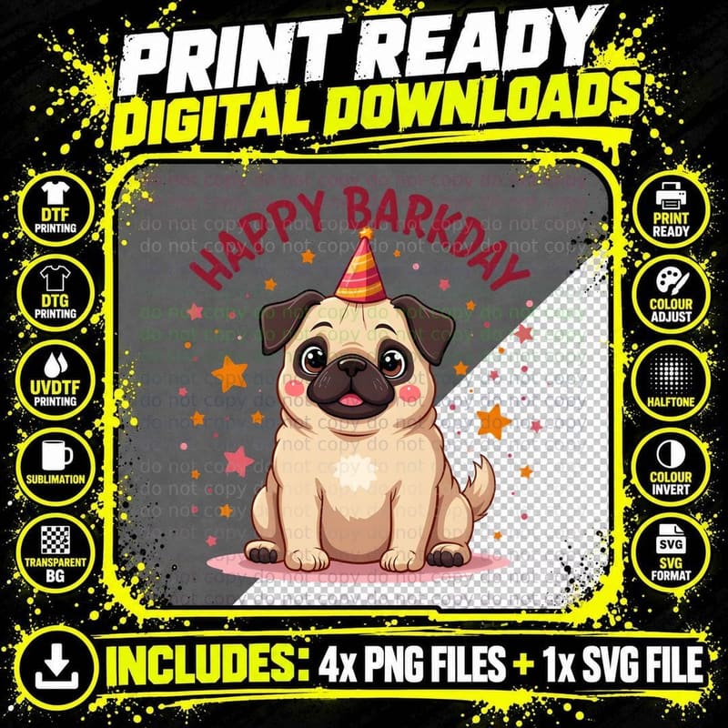 Birthday Pug Shirt, Dog Lover Gift for Kids, Pet Owner Png SVG Digital Bundle