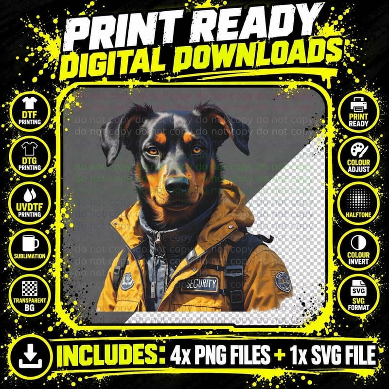 Black and Tan Dog Security Uniform Funny Animal Lover Png SVG Digital Bundle