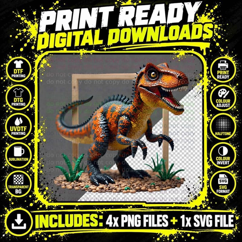 Block Builder Dinosaur Jurassic T-Shirt Png SVG Digital Bundle