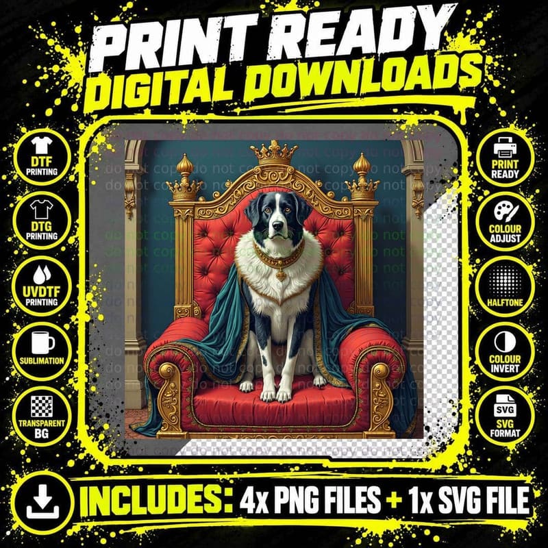 Blue Healer King on a Dog Bed Throne T-Shirt Png SVG Digital Bundle