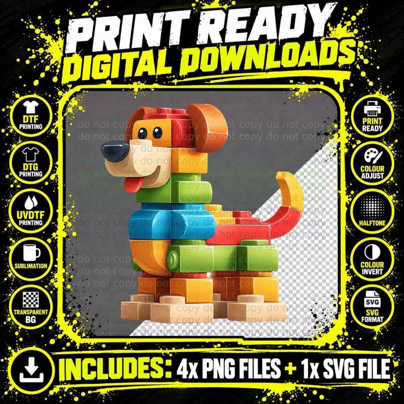 Buildng Blocks Dog Builder Animal Lover Kids Gift Idea Png SVG Digital Bundle
