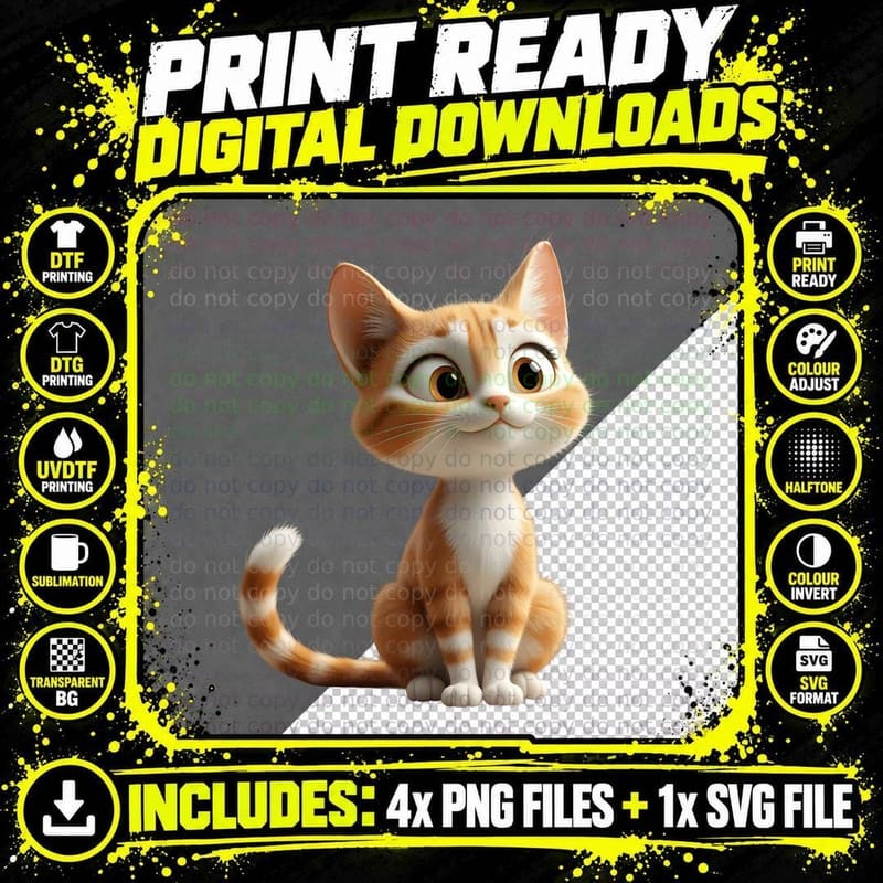 Cartoon Style Orange Tabby Cat T-Shirt Png SVG Digital Bundle